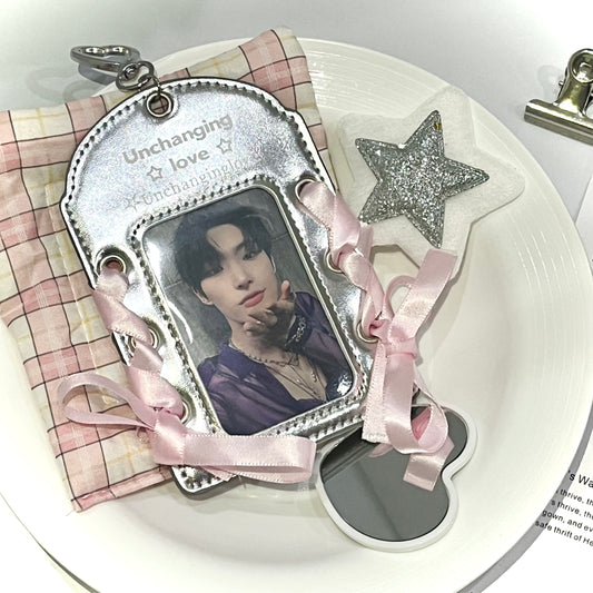 009 Handmade Silver Kpop Photocard Holder with Pink Bow
