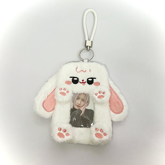 [015] Pure White Plush Bunny Photocard Holder — Soft & Cute