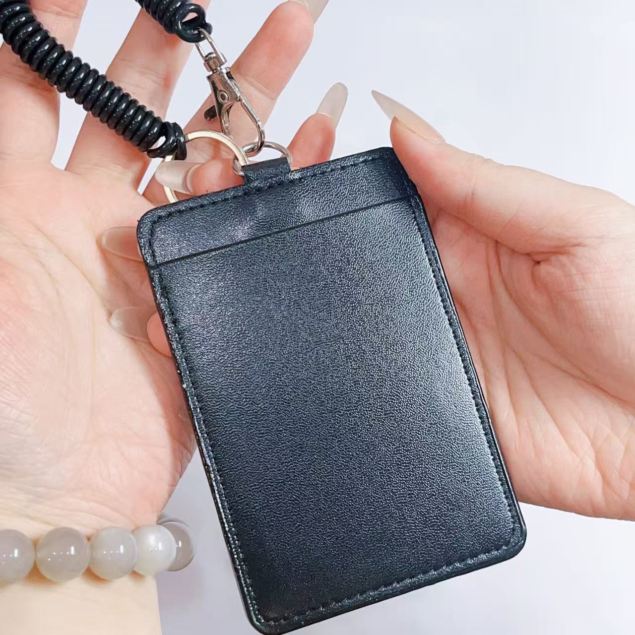 [019] Black Leather Photocard Holder — Minimalist Design with Strap
