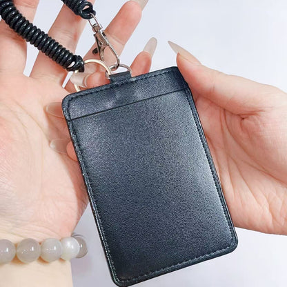 [019] Black Leather Photocard Holder — Minimalist Design with Strap