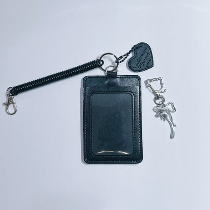 [019] Black Leather Photocard Holder — Minimalist Design with Strap
