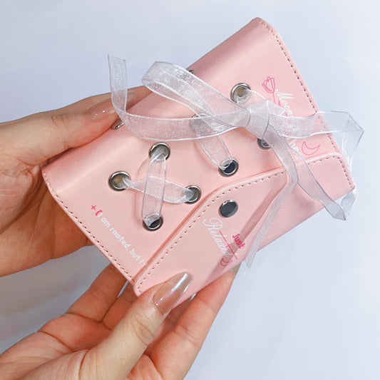 [030] Pink Leather Photocard Album with Strap(1-grid) — Sweet & Portable, 20 Pages