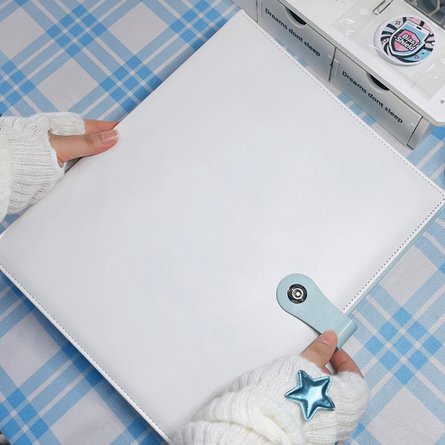 [035] A4 9-Pocket Binder — White & Blue, Premium PU Cover