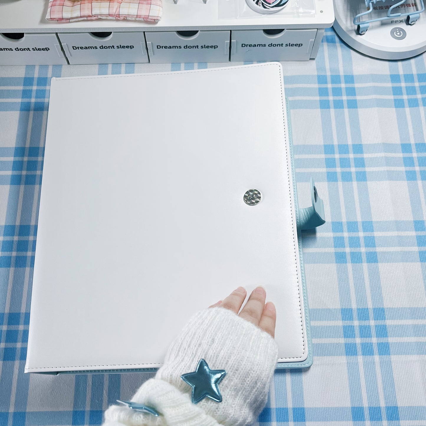 [035] A4 9-Pocket Binder — White & Blue, Premium PU Cover