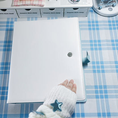 [035] A4 9-Pocket Binder — White & Blue, Premium PU Cover